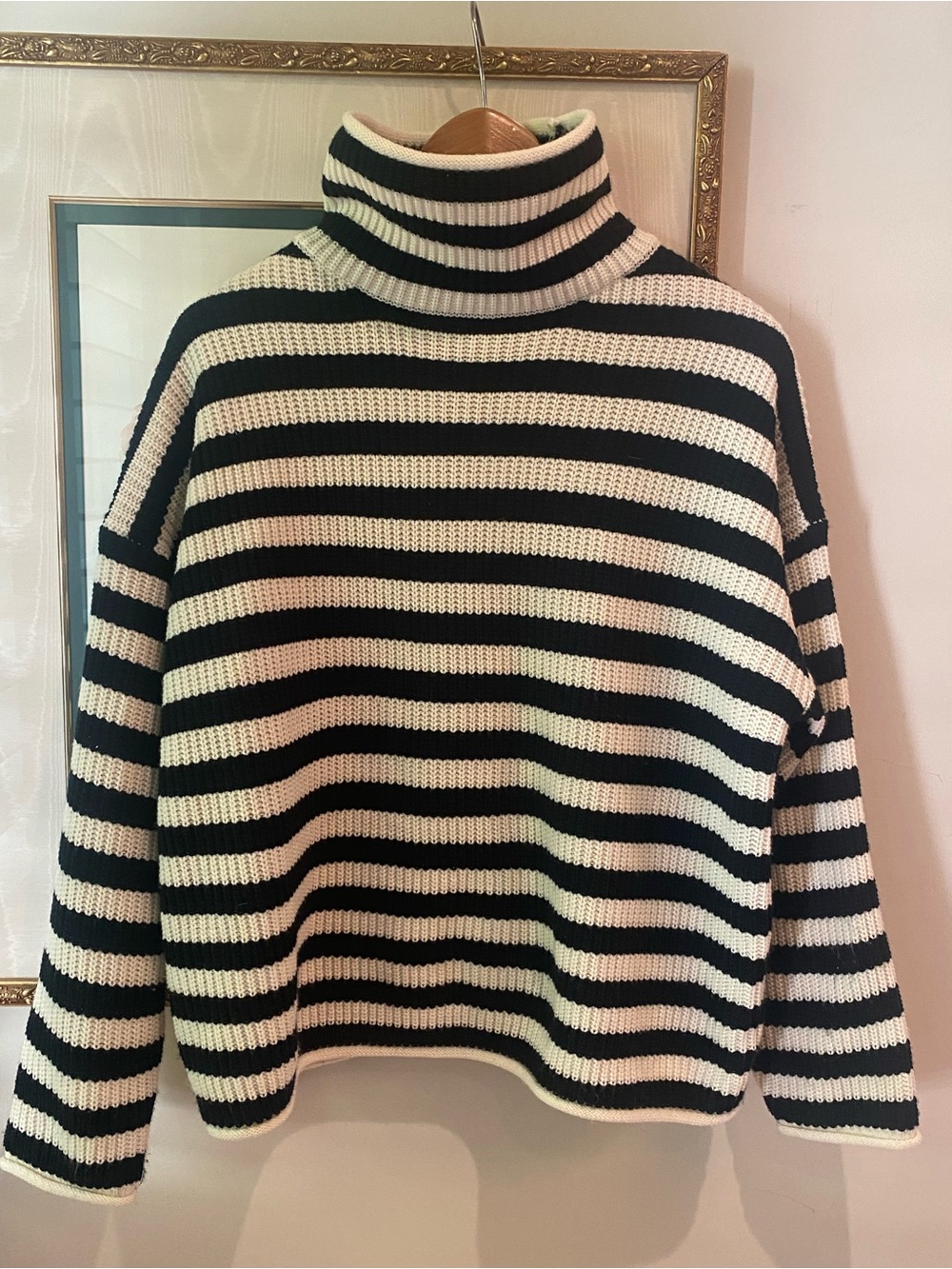 Striped Black & Cream Turtleneck Sweater